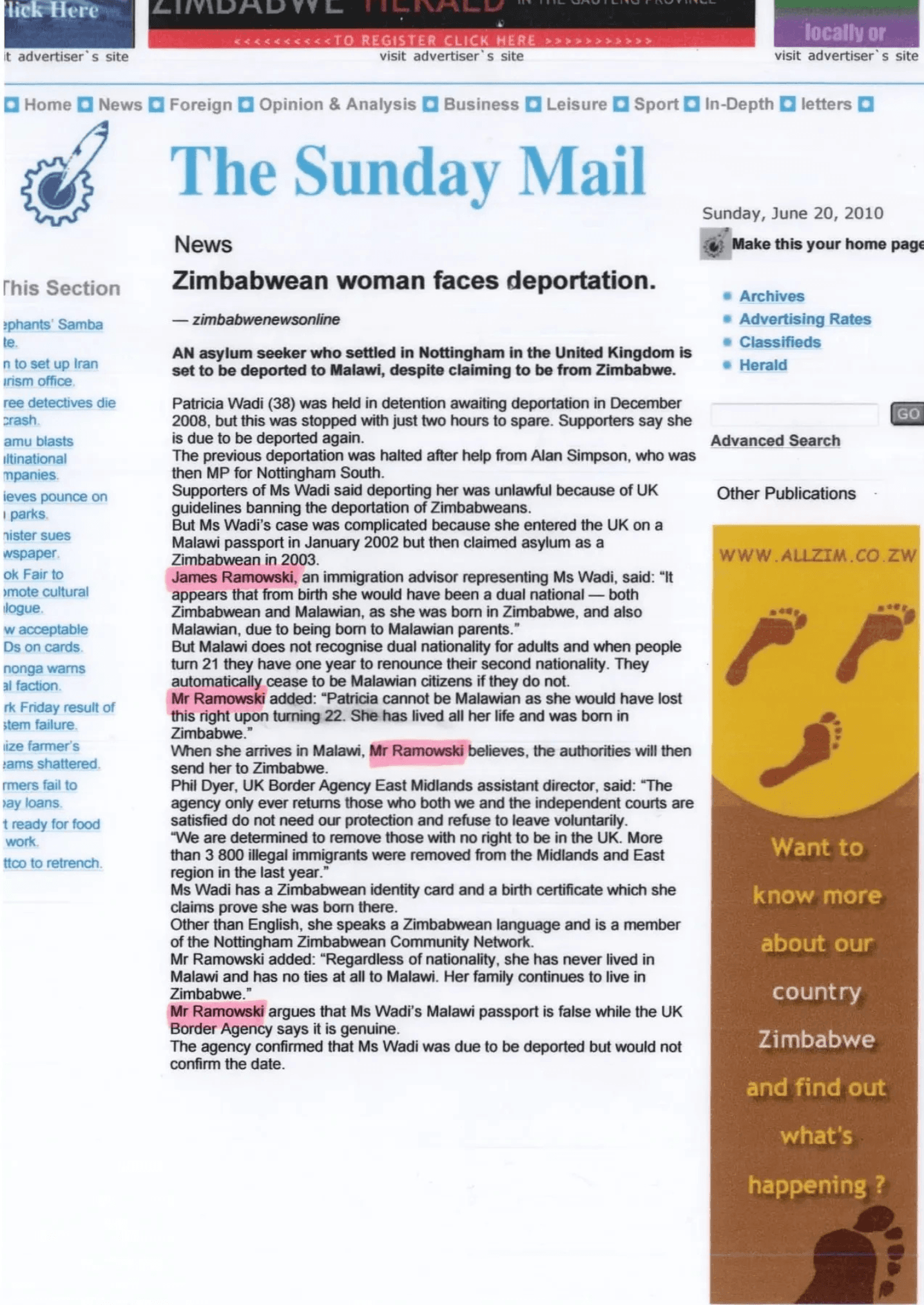 Zimbabwean woman faces deportation - African news coverage